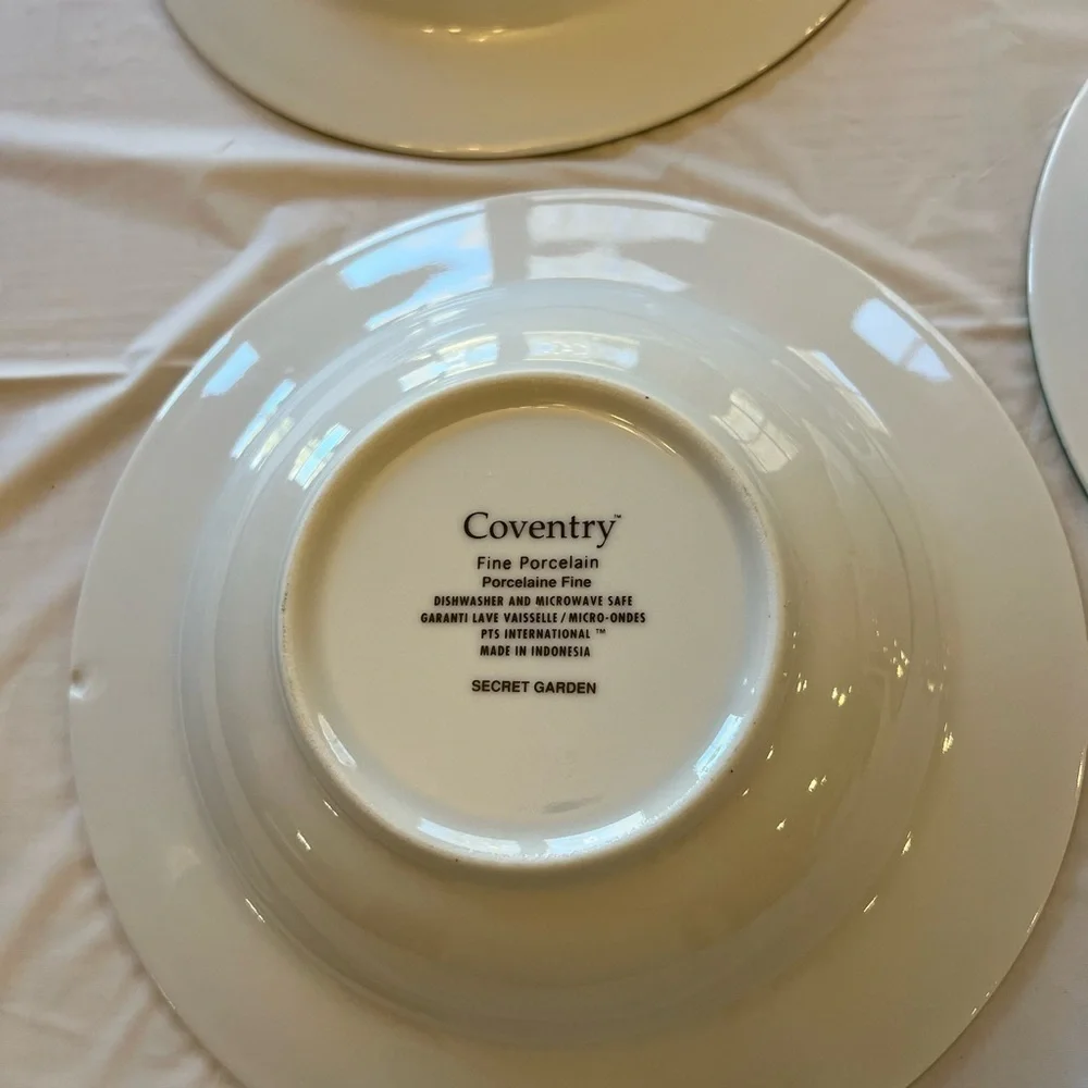 4 Coventry's Secret Garden Fine Porcelain Salad Plate Set.